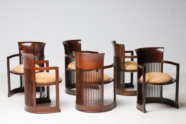 Six Dark Cherry Cassina Mid Century Modern Barrel Chairs by Frank Lloyd Wright - Image 9