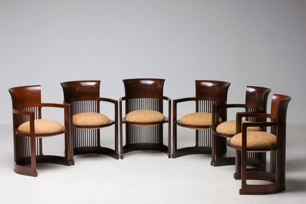Six Dark Cherry Cassina Mid Century Modern Barrel Chairs by Frank Lloyd Wright - Image 7