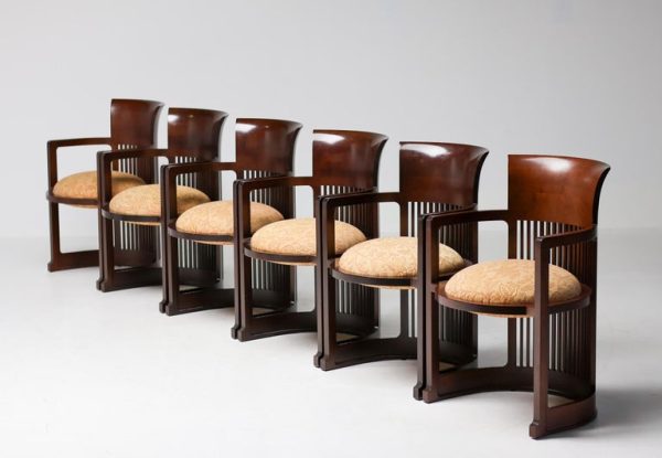 Six Dark Cherry Cassina Mid Century Modern Barrel Chairs by Frank Lloyd Wright - Image 13