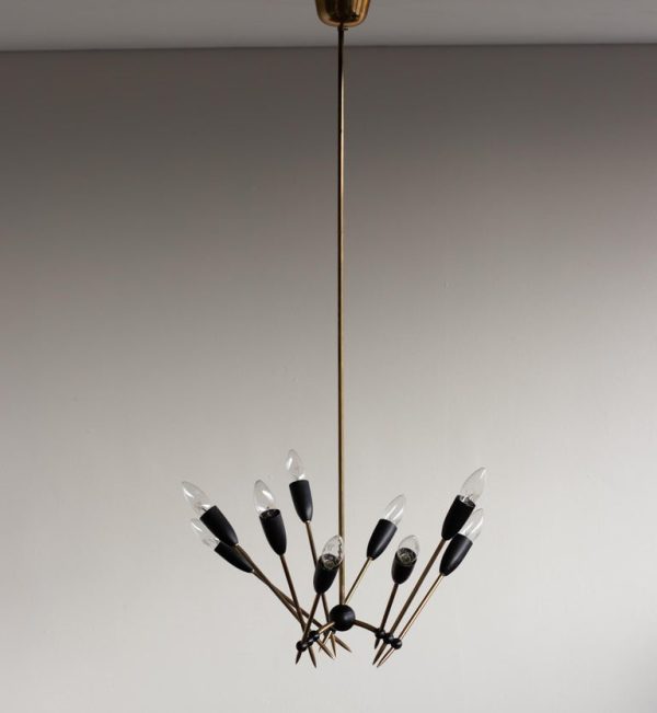 Stilnovo Brass Chandelier with Nine Lights, Italy, 1950s - Image 2