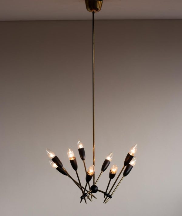 Stilnovo Brass Chandelier with Nine Lights, Italy, 1950s - Image 3