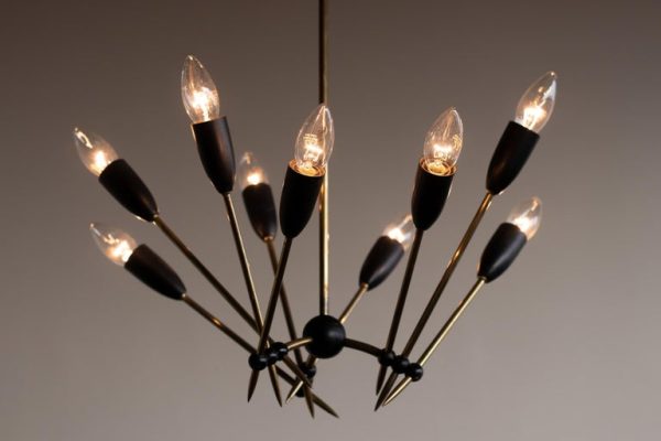 Stilnovo Brass Chandelier with Nine Lights, Italy, 1950s - Image 4