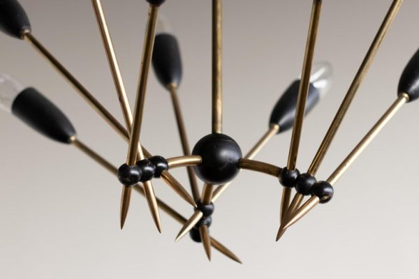 Stilnovo Brass Chandelier with Nine Lights, Italy, 1950s - Image 8