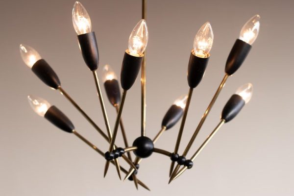 Stilnovo Brass Chandelier with Nine Lights, Italy, 1950s - Image 9