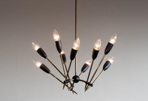 Stilnovo Brass Chandelier with Nine Lights, Italy, 1950s - Image 10