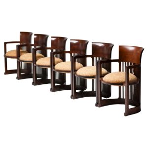 Six Dark Cherry Cassina Mid Century Modern Barrel Chairs by Frank Lloyd Wright