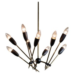 Stilnovo Brass Chandelier with Nine Lights, Italy, 1950s