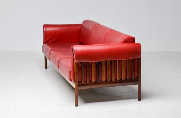 Johannes Andersen Danish Mid Century Modern Rosewood Sofa in Bordeaux leather - Image 8