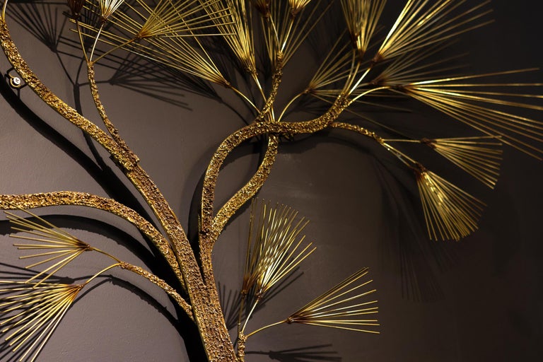 Large Mid-Century Modern Curtis Jeré Brutalist Brass Tree Needle Wall Sculpture - Image 9
