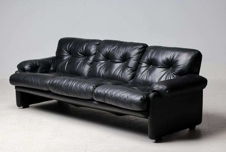 Coronado 3- Seater Sofa in Black Leather by Tobia Scarpa for B&B Italia, 1976 - Image 2