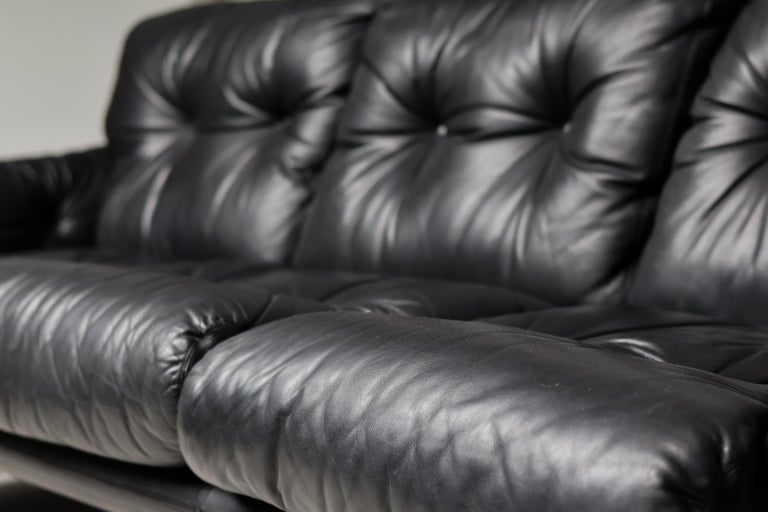 Coronado 3- Seater Sofa in Black Leather by Tobia Scarpa for B&B Italia, 1976 - Image 3
