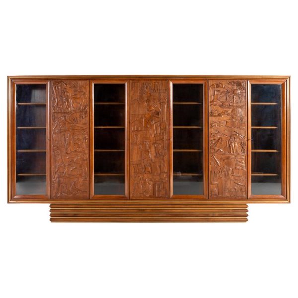 Exquisite Large Italian Carved Walnut and Rosewood Display Cabinet