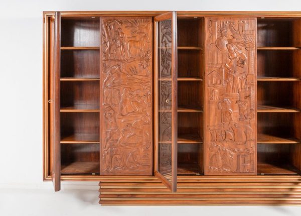 Exquisite Large Italian Carved Walnut and Rosewood Display Cabinet - Image 3