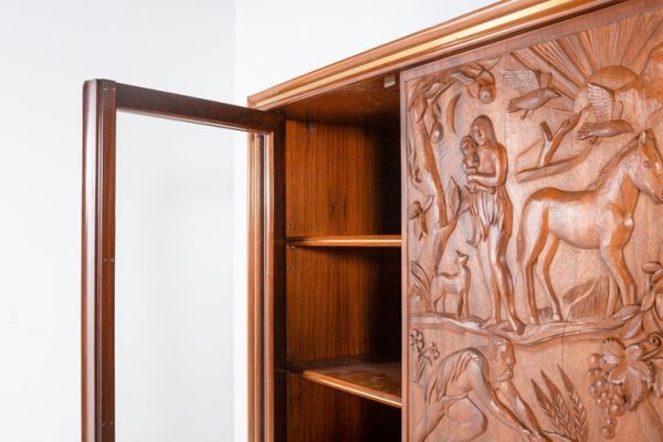 Exquisite Large Italian Carved Walnut and Rosewood Display Cabinet - Image 4