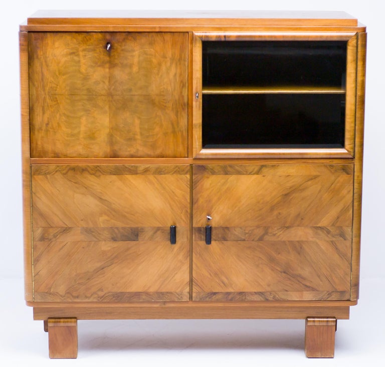 Monumental Dutch Art Deco Secretary – Symmetrical Burl Walnut, Cut-Glass Accents - Image 10