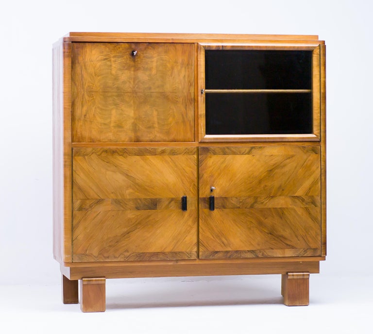 Monumental Dutch Art Deco Secretary – Symmetrical Burl Walnut, Cut-Glass Accents - Image 3