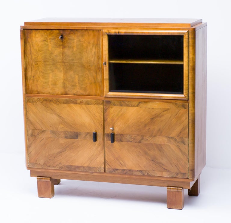 Monumental Dutch Art Deco Secretary – Symmetrical Burl Walnut, Cut-Glass Accents - Image 4