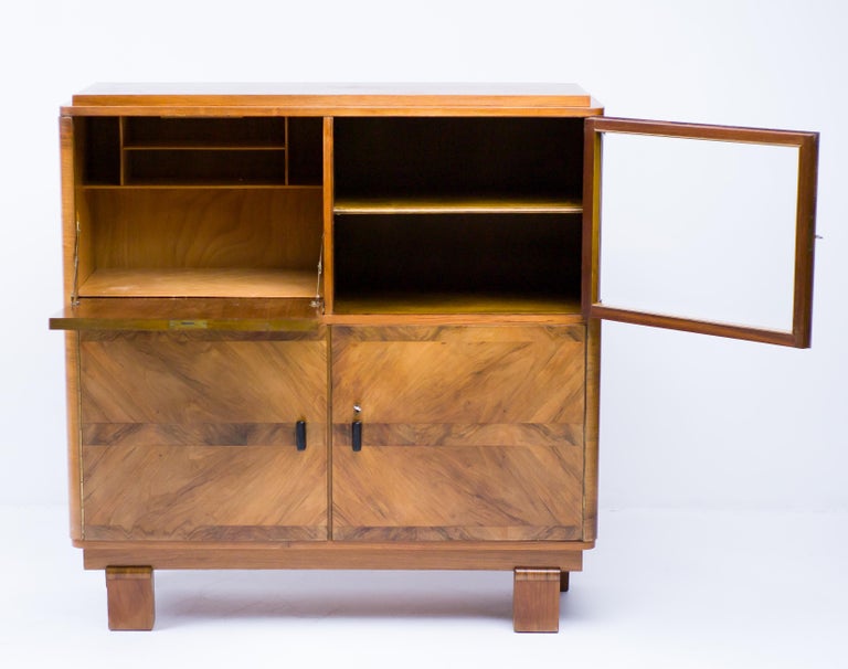 Monumental Dutch Art Deco Secretary – Symmetrical Burl Walnut, Cut-Glass Accents - Image 2