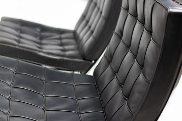 Matching Pair of Black Leather Mies van der Rohe for Knoll Barcelona Chairs - Image 3