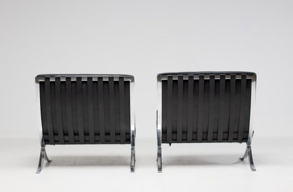 Matching Pair of Black Leather Mies van der Rohe for Knoll Barcelona Chairs - Image 4