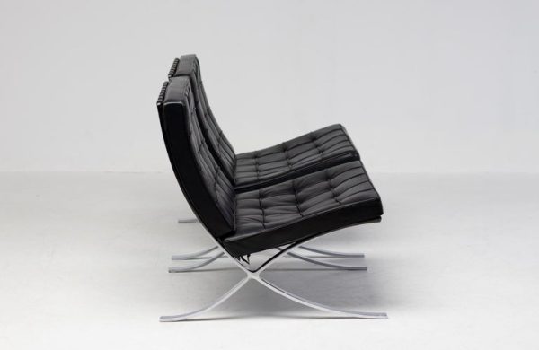 Matching Pair of Black Leather Mies van der Rohe for Knoll Barcelona Chairs - Image 2