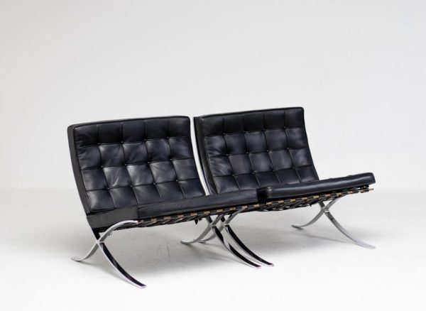 Matching Pair of Black Leather Mies van der Rohe for Knoll Barcelona Chairs - Image 10