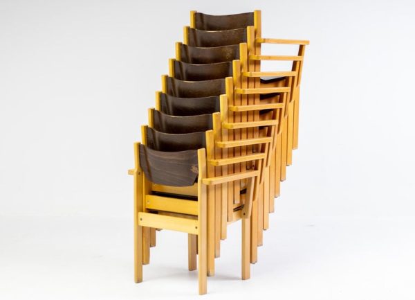 Set of Nine Danish Bent Plywood Arm Chairs - Image 8