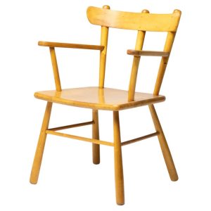 Danish Organic Arm Chair in Solid Birch, Curved Back, 1950s Design
