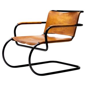 Franco Albini 1933 Triënnale Lounge Chair, Black Frame, Natural Leather