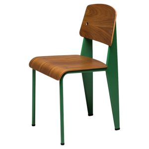 Jean Prouvé Standard Chair, Blé Vert Green and Walnut