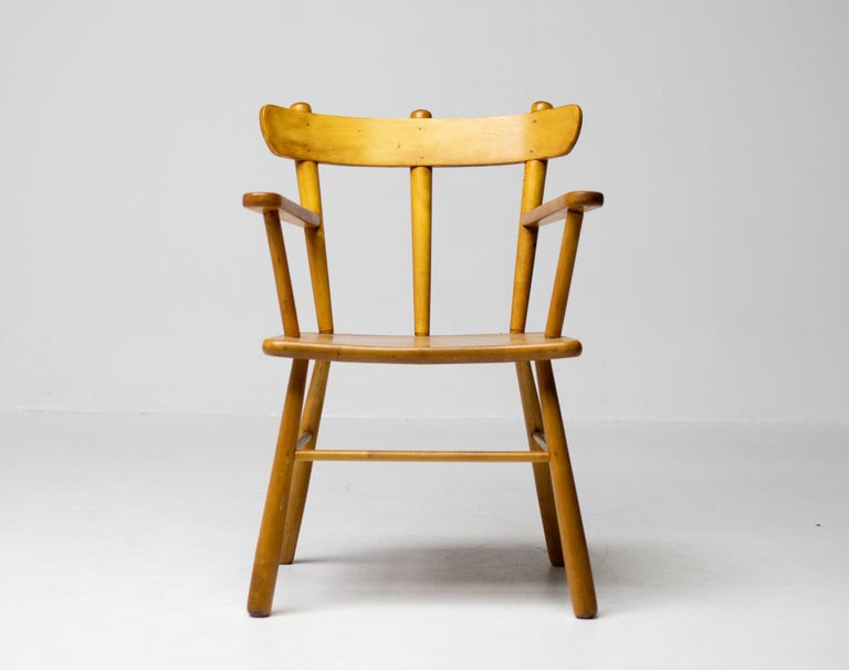 Danish Organic Arm Chair in Solid Birch, Curved Back, 1950s Design - Image 2