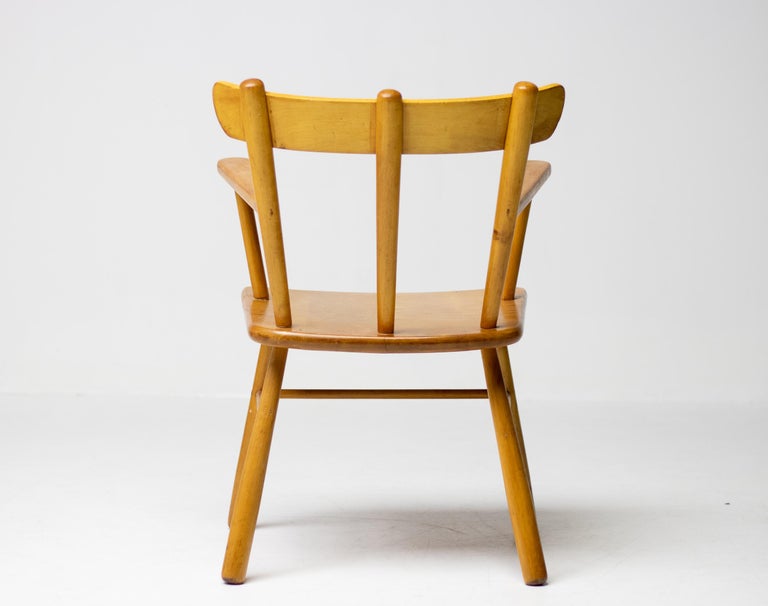 Danish Organic Arm Chair in Solid Birch, Curved Back, 1950s Design - Image 3