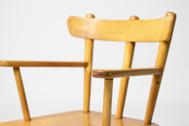 Danish Organic Arm Chair in Solid Birch, Curved Back, 1950s Design - Image 4