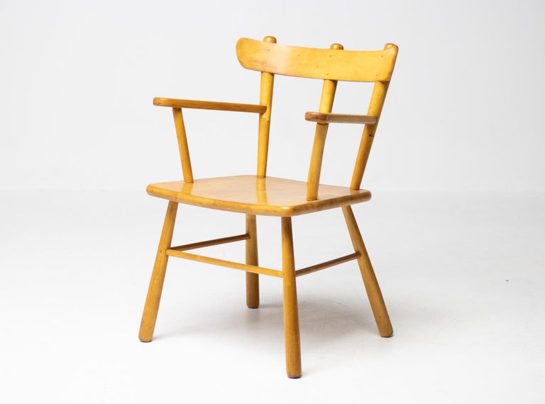 Danish Organic Arm Chair in Solid Birch, Curved Back, 1950s Design - Image 10