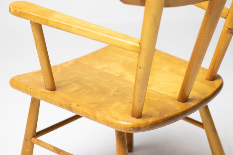 Danish Organic Arm Chair in Solid Birch, Curved Back, 1950s Design - Image 5