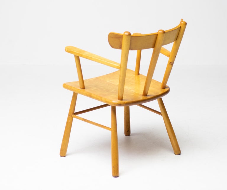 Danish Organic Arm Chair in Solid Birch, Curved Back, 1950s Design - Image 6