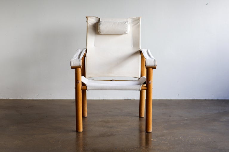 Zanotta Dismountable Safari Arm Chair, Ash & Canvas, 1970s Italy - Image 2