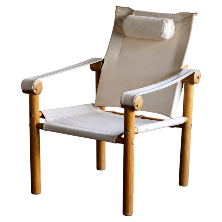Zanotta Dismountable Safari Arm Chair, Ash & Canvas, 1970s Italy