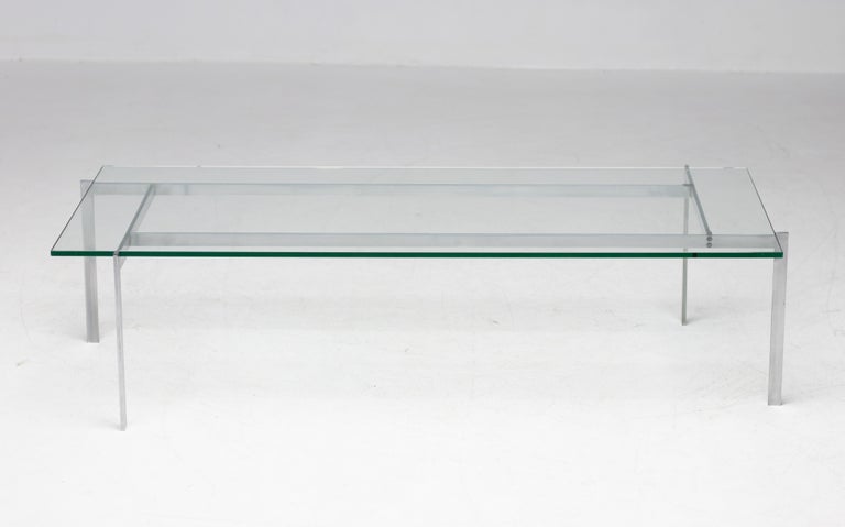 Architectural Rectangular Coffee Table in Matte Chrome Steel and Glass, 1960 - Image 2