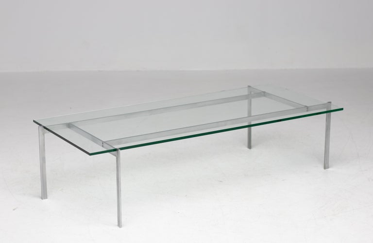 Architectural Rectangular Coffee Table in Matte Chrome Steel and Glass, 1960 - Image 4