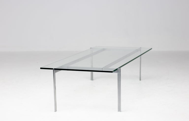 Architectural Rectangular Coffee Table in Matte Chrome Steel and Glass, 1960 - Image 9