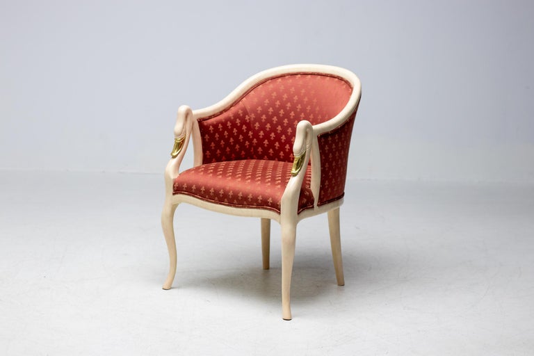Trüggelmann Swan-Neck Armchair — Marble-Painted & Gilt Frame, Poppy Red Damask - Image 2