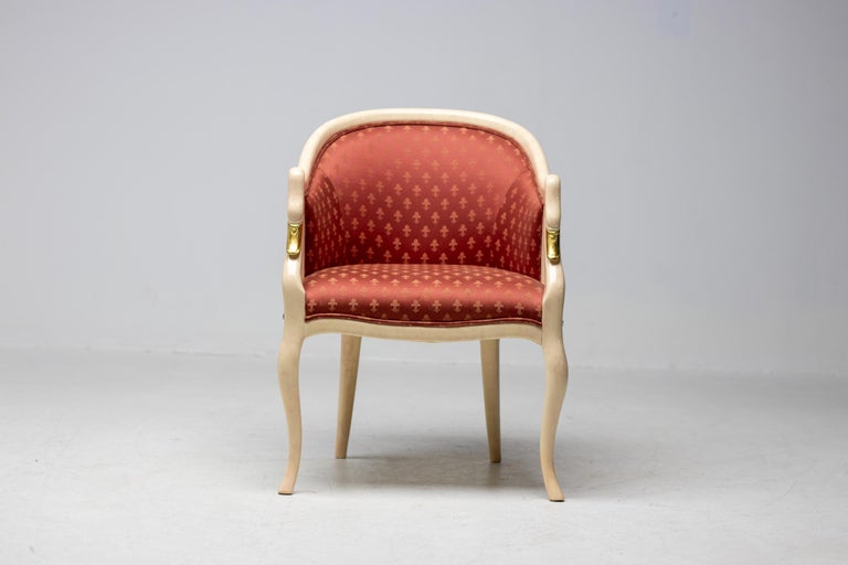 Trüggelmann Swan-Neck Armchair — Marble-Painted & Gilt Frame, Poppy Red Damask - Image 6