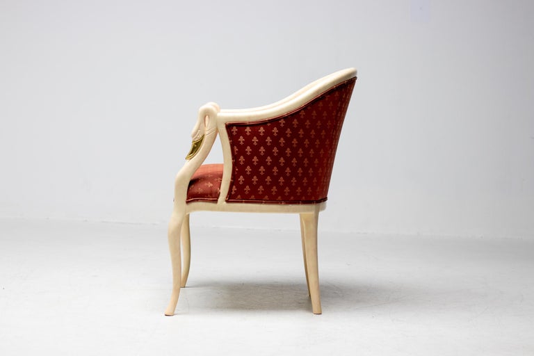 Trüggelmann Swan-Neck Armchair — Marble-Painted & Gilt Frame, Poppy Red Damask - Image 7