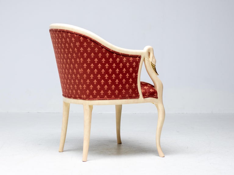 Trüggelmann Swan-Neck Armchair — Marble-Painted & Gilt Frame, Poppy Red Damask - Image 9