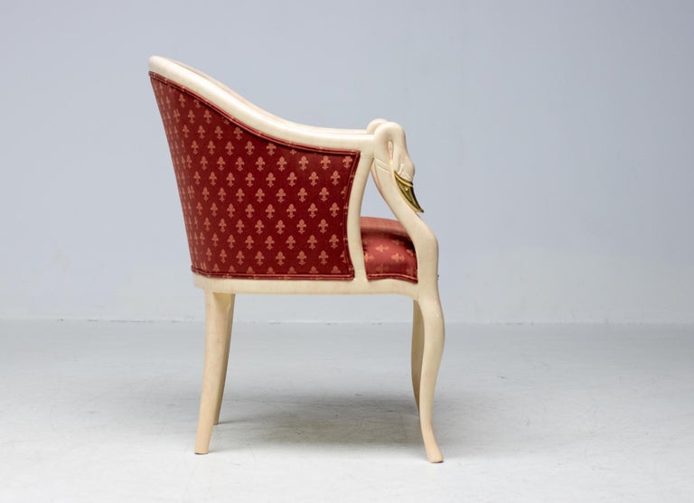 Trüggelmann Swan-Neck Armchair — Marble-Painted & Gilt Frame, Poppy Red Damask - Image 11