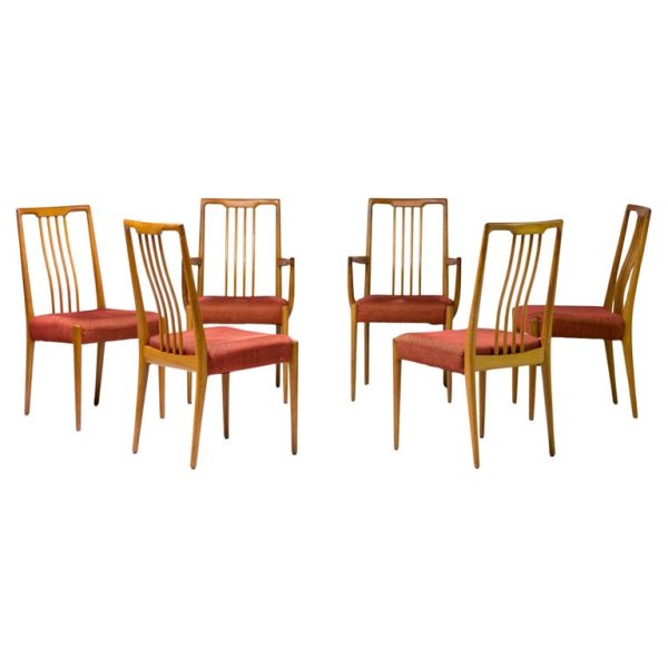 Matching set of Six Sculpted Walnut Dining Chairs, Italy, 1955