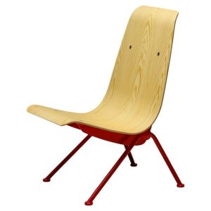Jean Prouvé “Antony” Chair — Limited Edition, Red Frame / Plywood Seat