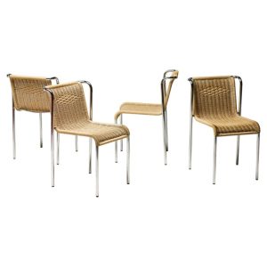 Set of 4 S5 Dining Chairs by Gabriele Mucchi, Italy, Chrome and Rope, 1980