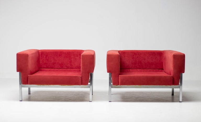 Red Saporiti Kiushu Armchairs Distinctive Italian Mid Century Modern Design - Image 2